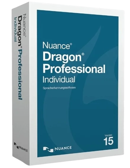 Verpackung der Nuance Dragon Professional Individual Version 15, einer Spracherkennungssoftware