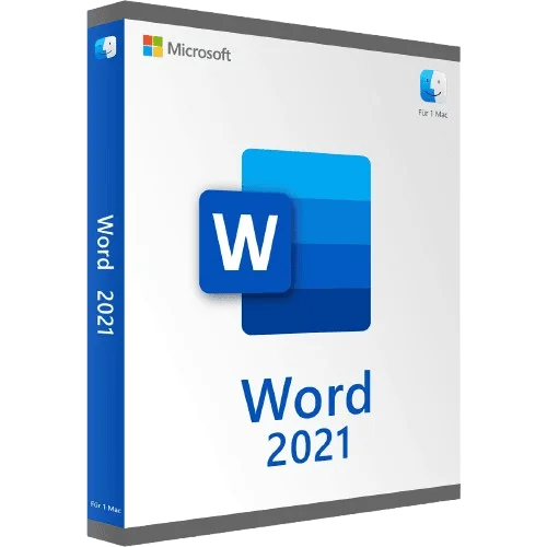 Produktverpackung von Microsoft Word 2021, speziell für Mac.