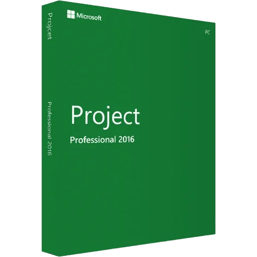 Abbildung der Softwarebox von Microsoft Project Professional 2016 in grüner Verpackung