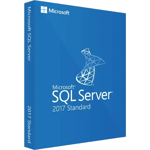 Produktverpackung von Microsoft SQL Server 2017 Standard Edition in Blau.